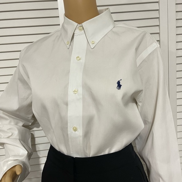 Ralph Lauren White Button-Down Dress Shirt with Navy Pony - Picture 3 of 6